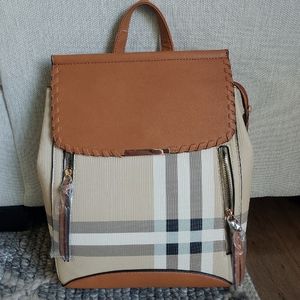 Plaid backpack tote
